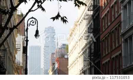 New York City Manhattan Soho fashion district near Broadway street. USA urban building architecture. 117531053