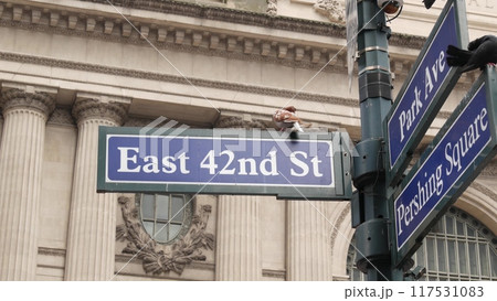 New York City Grand Central Terminal, 42 street, Park Avenue road sign, Pershing Square architecture 117531083