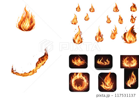 set of Fire flame on transparent background set of Fire flame on transparent background 117531137