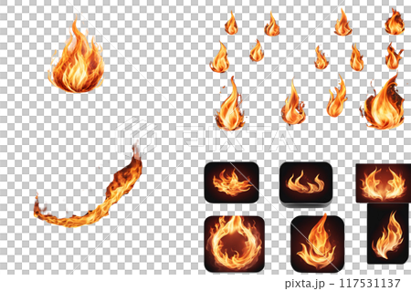 set of  Fire flame on transparent background set of  Fire flame on transparent background 117531137