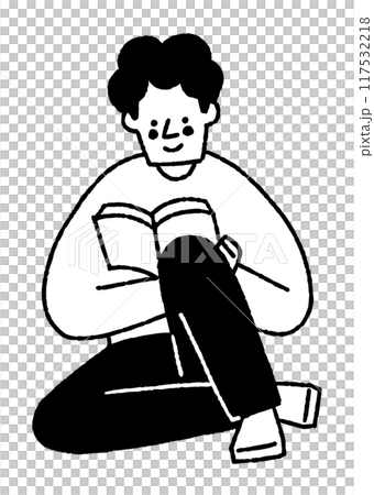 一個男人抬起膝蓋坐著讀書_2 117532218