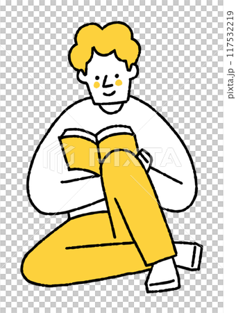 一個男人盤膝坐著讀書 117532219