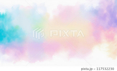 パステルカラーでカラフルな可愛いにじみペイントの背景 117532230