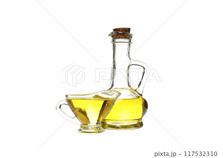 PNG, Sunflower oil in glass bottle and jug, isolated on white background 117532310