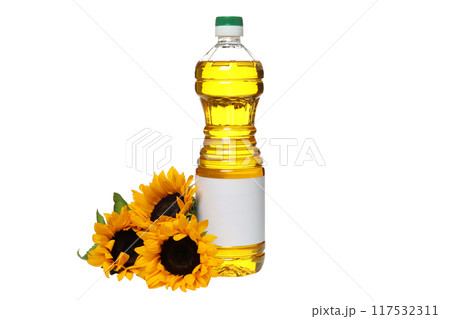 PNG, Oil in plastic bottle and sunflowers, isolated on white background PNG, Oil in plastic bottle and sunflowers, isolated on white background 117532311