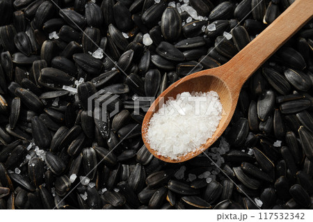 Sunflower seeds, concept of harvest, tasty snack 117532342