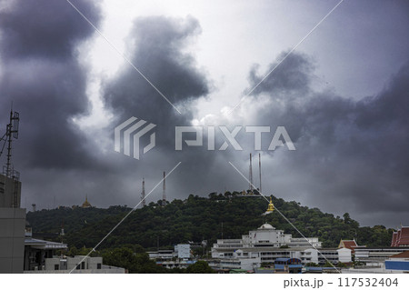 Dark sky and dramatic dark clouds before the rain. Before thunderstorm. Dark sky and dramatic dark clouds before the rain. Before thunderstorm. 117532404
