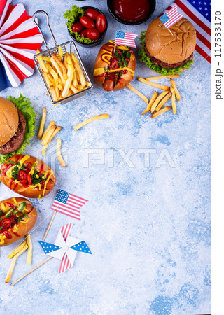 Traditional American food for celebrating July 4 Independence Day Traditional American food for celebrating July 4 Independence Day 117533170
