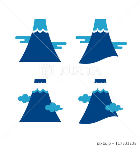 シンプルな富士山のイラスト素材セット、お正月や富士登山のアイコン 117533238