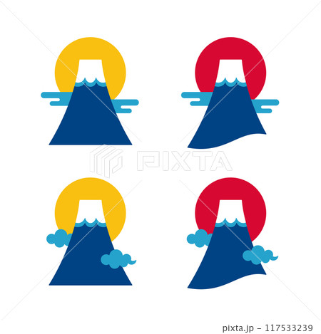 シンプルな富士山と初日の出のイラスト素材セット、お正月や富士登山のアイコン シンプルな富士山と初日の出のイラスト素材セット、お正月や富士登山のアイコン 117533239