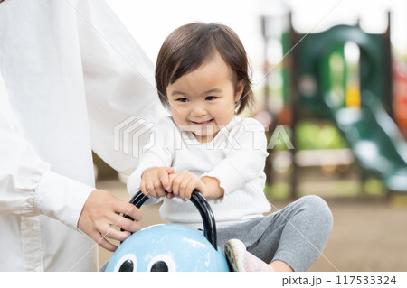 公園の遊具で遊ぶ女の子 公園の遊具で遊ぶ女の子 117533324