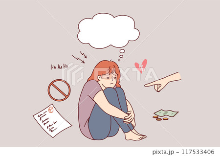 School-age girl is scolded because of poor grades and is punished by depriving of food money School-age girl is scolded because of poor grades and is punished by depriving of food money 117533406