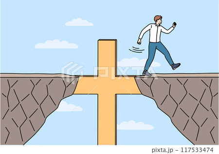 Religious business man overcomes obstacles thanks to christian crucifix and achieves goal Religious business man overcomes obstacles thanks to christian crucifix and achieves goal 117533474