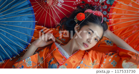 attractive asian woman wearing traditional Japanese kimono attractive asian woman wearing traditional Japanese kimono 117533730