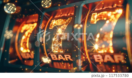 Close up on slot machine display. Slot machine drums 117533780