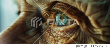 age, vision and old people concept - close up of senior woman face and eye 117533795