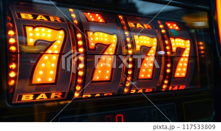 Close up on slot machine display. Slot machine drums 117533809