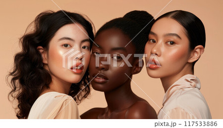 Four beautiful cheerful diverse models, 4 happy multicultural women, smiling multiracial young girls beauty faces Four beautiful cheerful diverse models, 4 happy multicultural women, smiling multiracial young girls beauty faces 117533886