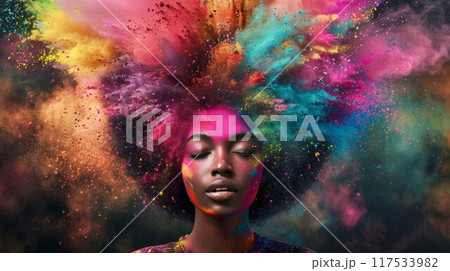 African woman with colorful powder on her face African woman with colorful powder on her face 117533982