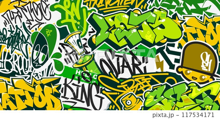 Cool Trendy Abstract Urban Graffiti Style Sticker Bombing With Some Street Art Lettering Background 117534171