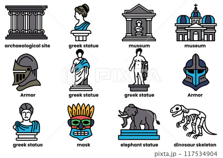 A variety of statues and buildings, including Greek statues, a museum A variety of statues and buildings, including Greek statues, a museum 117534904