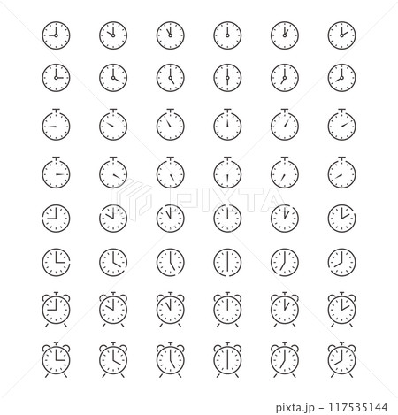 シンプルな目盛りのある時計のアイコンセット 117535144