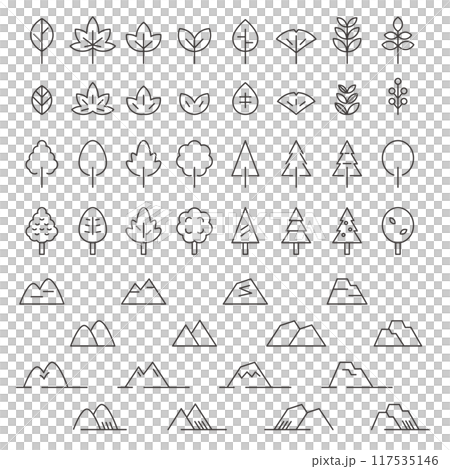 Simple mountain and tree natural landscape icon set 117535146