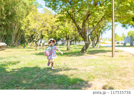 公園で虫とりをして遊ぶ女の子 117535738