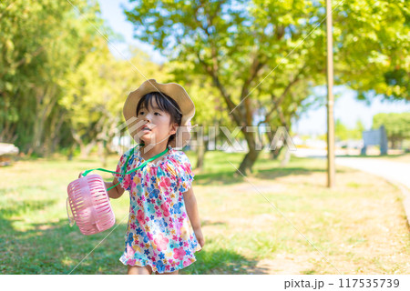公園で虫とりをして遊ぶ女の子 117535739
