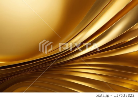 golden hallway with a round window at the end. The hallway is decorated with intricate details, including moldings, columns, and statues. The floor is made of polished marble, and the ceiling is 117535822