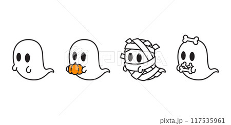 Ghost vector spooky Halloween icon pumpkin mummy skull bone logo cartoon character symbol illustration doodle design clip art Ghost vector spooky Halloween icon pumpkin mummy skull bone logo cartoon character symbol illustration doodle design clip art 117535961