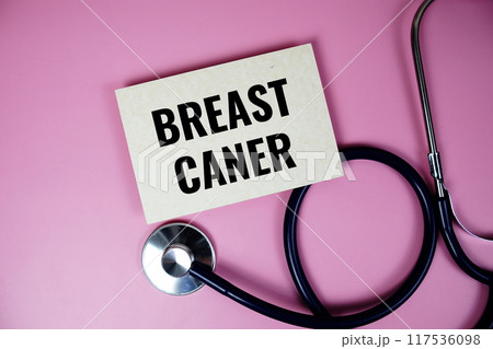 Breast Cancer text with stethoscope on pink background, Healthy and wellness concept Breast Cancer text with stethoscope on pink background, Healthy and wellness concept 117536098