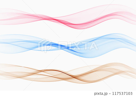 Set of abstract colorful transparent smoke waves, wavy curve design. 117537103