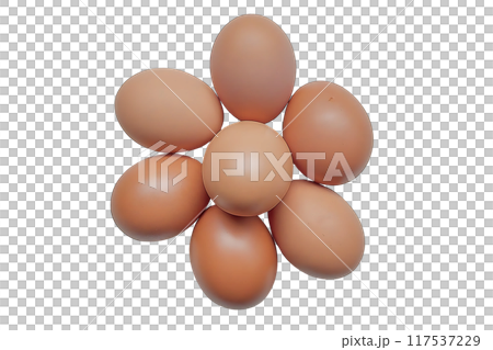 A lot of chicken brown eggs on a white background. A lot of chicken brown eggs on a white background. 117537229