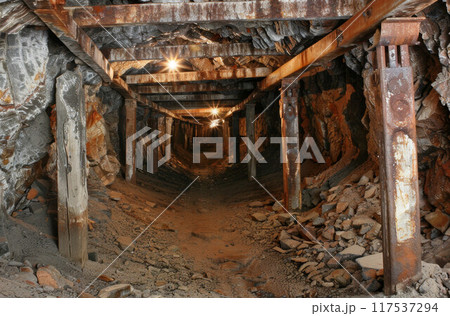 Tunnel in a historic coal mine 117537294