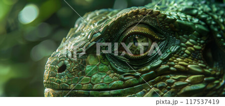 Head shot closeup of Green Crested Lizard 117537419