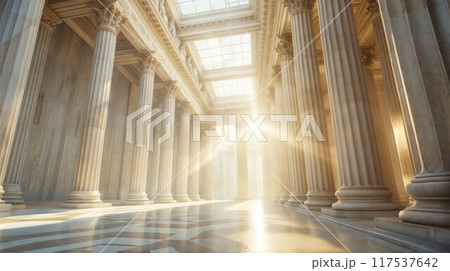 Columns and empty corridor inside the stone temple Columns and empty corridor inside the stone temple 117537642