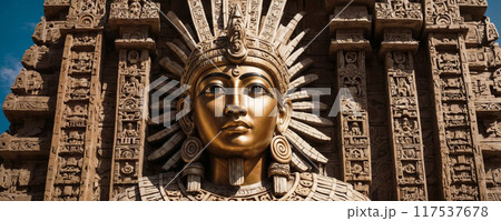 Maya Aztec style stone statue detail Maya Aztec style stone statue detail 117537678