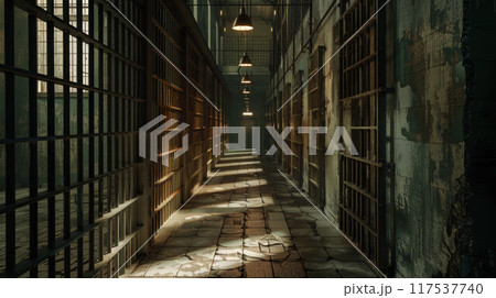 Corridor in an abandoned Penitentiary. Prison inetrior Corridor in an abandoned Penitentiary. Prison inetrior 117537740