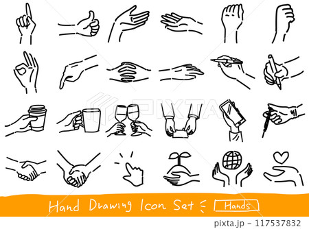 ラフな手描きの手のシンプル線画アイコンセット ラフな手描きの手のシンプル線画アイコンセット 117537832