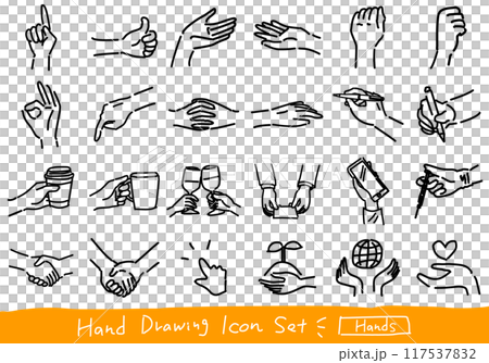 ラフな手描きの手のシンプル線画アイコンセット ラフな手描きの手のシンプル線画アイコンセット 117537832