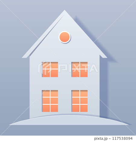 House with four windows paper cut style silhouette with pastel colors and shadow effects on a light background House with four windows paper cut style silhouette with pastel colors and shadow effects on a light background 117538094