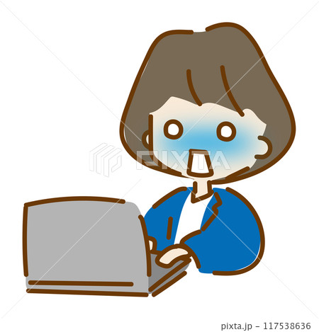 真っ青になるパソコン作業の仕事をするゆるくて可愛い会社員の女性 真っ青になるパソコン作業の仕事をするゆるくて可愛い会社員の女性 117538636