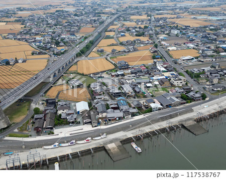 有明海沿岸道路の矢部川大橋付近の空撮 117538767