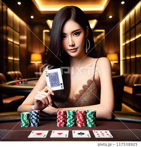 ポーカーをする美女 117538925