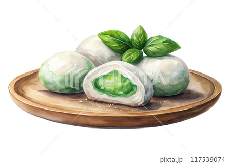 Daifuku - Cute Mini Dessert, Daifuku (Mochi) - Soft Water Color Flower Collection | Japanese Sweets Painting - Sweet Green 117539074