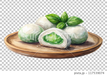 Daifuku - Cute Mini Dessert, Daifuku (Mochi) - Soft Water Color Flower Collection | Japanese Sweets Painting - Sweet Green 117539074