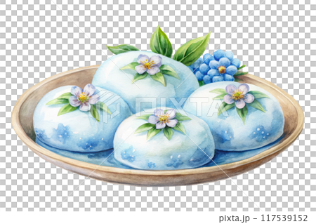 Daifuku - Cute Mini Dessert, Daifuku (Mochi) - Soft Water Color Flower Collection | Japanese Sweets Painting - Sweet Blue Daifuku - Cute Mini Dessert, Daifuku (Mochi) - Soft Water Color Flower Collection | Japanese Sweets Painting - Sweet Blue 117539152