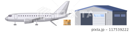 Cargo plane loading. Shipping warehouse industrial transport 117539222