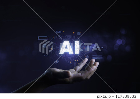 Ai tech, Ai data analysis and Management System for web 3.0 on Futuristic virtual screen. Search Engine Optimization-SEO concept. businessman show virtual graphic Global Internet networks With AI 117539332